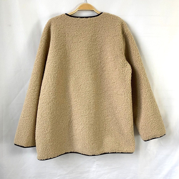 joie Sherpa Duffle Coat Jacket Women L Beige Shearling Faux Fur Boxy Barn Chore - Picture 2 of 12